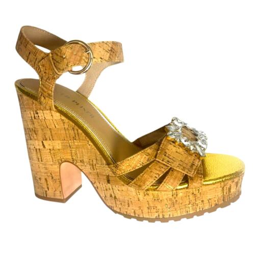 Donald Pliner Galatea Cork Platform Heels Jewels Gold | Sz 7.5 *Flaw* $25 - Picture 2 of 14