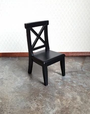 Dollhouse Miniature Chair Kitchen Dining Cross Buck Black Finish Wood 1:12 Scale