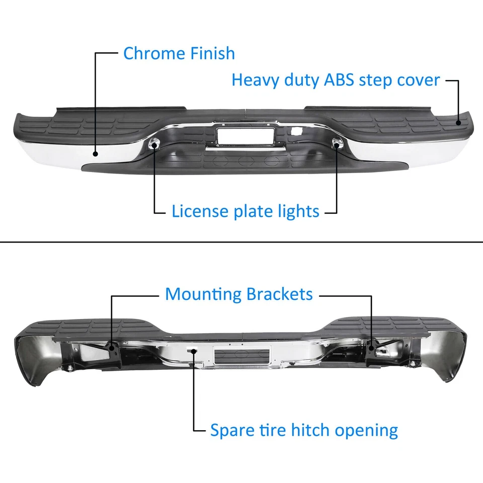Chrome Rear Bumper For 1999-2007 Chevy Silverado GMC Sierra 1500 2500 Foto 2 de 4
