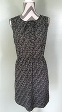 ANN TAYLOR LOFT Black White Sleeveless Lined Button Front Sheath Dress Sz S EUC