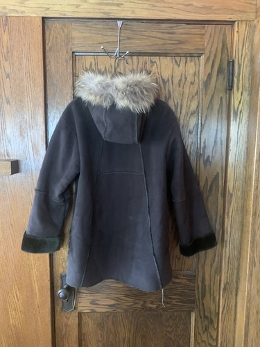 1 MADISON Women's Brown Raccoon Fur Faux Shearling Parka Coat Jacket Size Medium - Picture 2 of 9