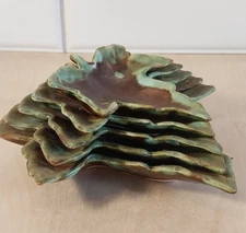 Vintage ~Set of 5 MCM Stacking/Nesting Leaf Trinket/Tidbit Dishes ~ Green/Brown