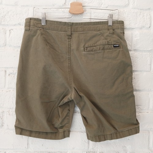 Volcom Chino Shorts Mens 32 Army Green Cotton Blend Stretch Flat Front Casual 9" - Picture 2 of 10