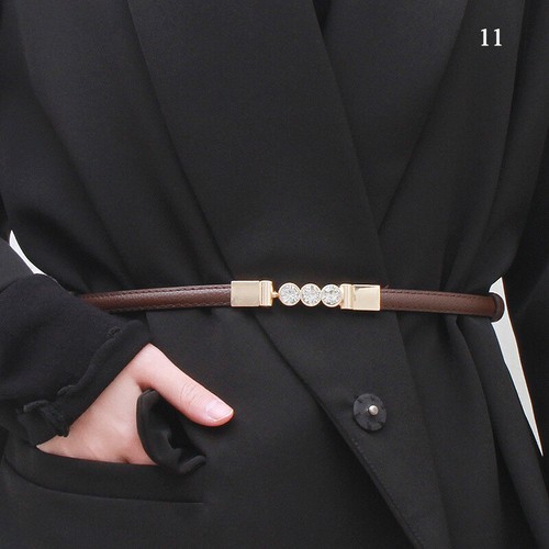 Women PU Leather Thin Waist Belt Elastic Waistband Adjustable Belt Wrap Buckle - Bild 32 von 32