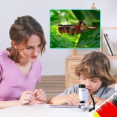60x-180x Handheld Microscope LED Pocket Microscope Science Toys for Kids (White)
