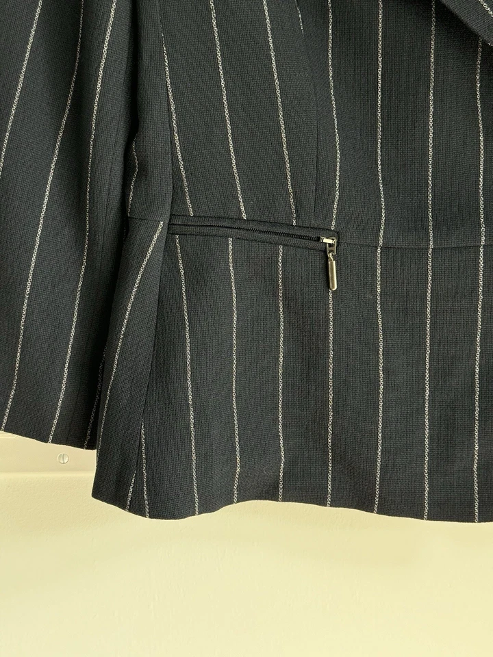 Blazer ARMANI COLLEZIONI Vintage 2k Rayas Azul Marino Mezcla de Lana Cuello Muescas talla 8 Foto 4 de 4