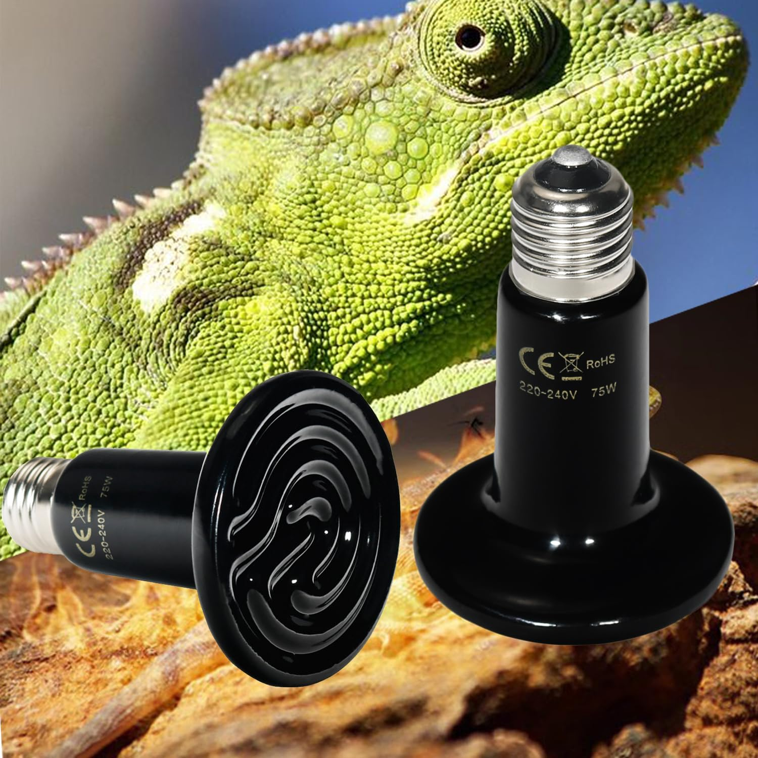 2 Pack Heat Emitter Reptiles 100W Heat Lamp Bulb Ceramic Reptile Heat Bulb Black