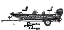 Grey White Tech Retro Style Black Fishing Boat Wrap Abstract Fish Decal US Vinyl