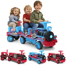 Two Seater Electric 12V Kids Large Ride On Train Boy Girl Music,Lights Red/Blue 