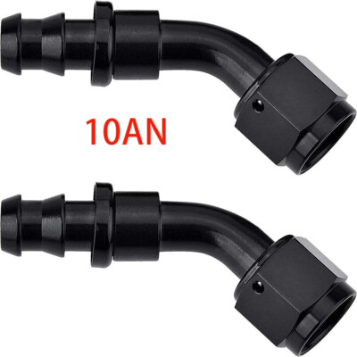 2PC -10 AN 45 Degree Push on Lock Hose Barb Fitting Oil/Fuel/Gas Line Adapter
