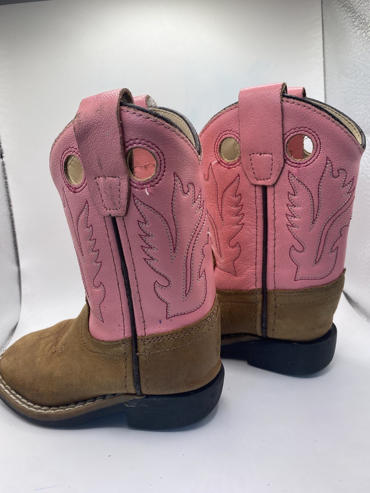 Toddlers Girls Old West Cowboy Boots Pink Tooled Leather Size 6 - Photo 4 sur 8