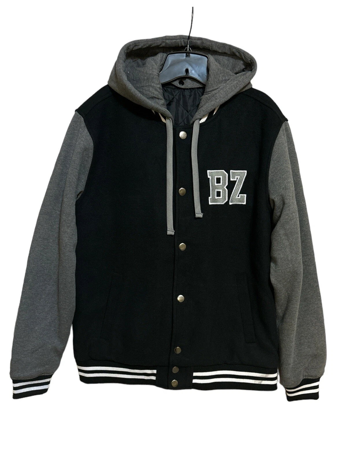 Mens Varsity Jacket Gray/Black BZ Embroidered Insulated Cotton/Polyester M NWOT