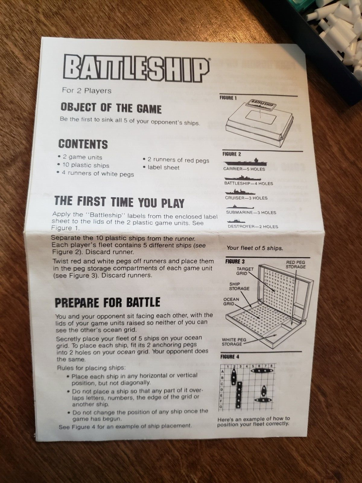 VTG 90s Battleship Board Game Milton Bradley W/ Game Pieces & Manual Only-No Box