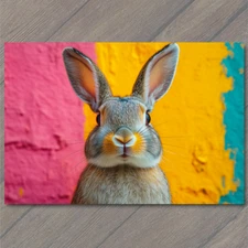 Art Print Bunny Rabbit Easter Color Explosion Whimsical Bright Pop Art Neon Fun