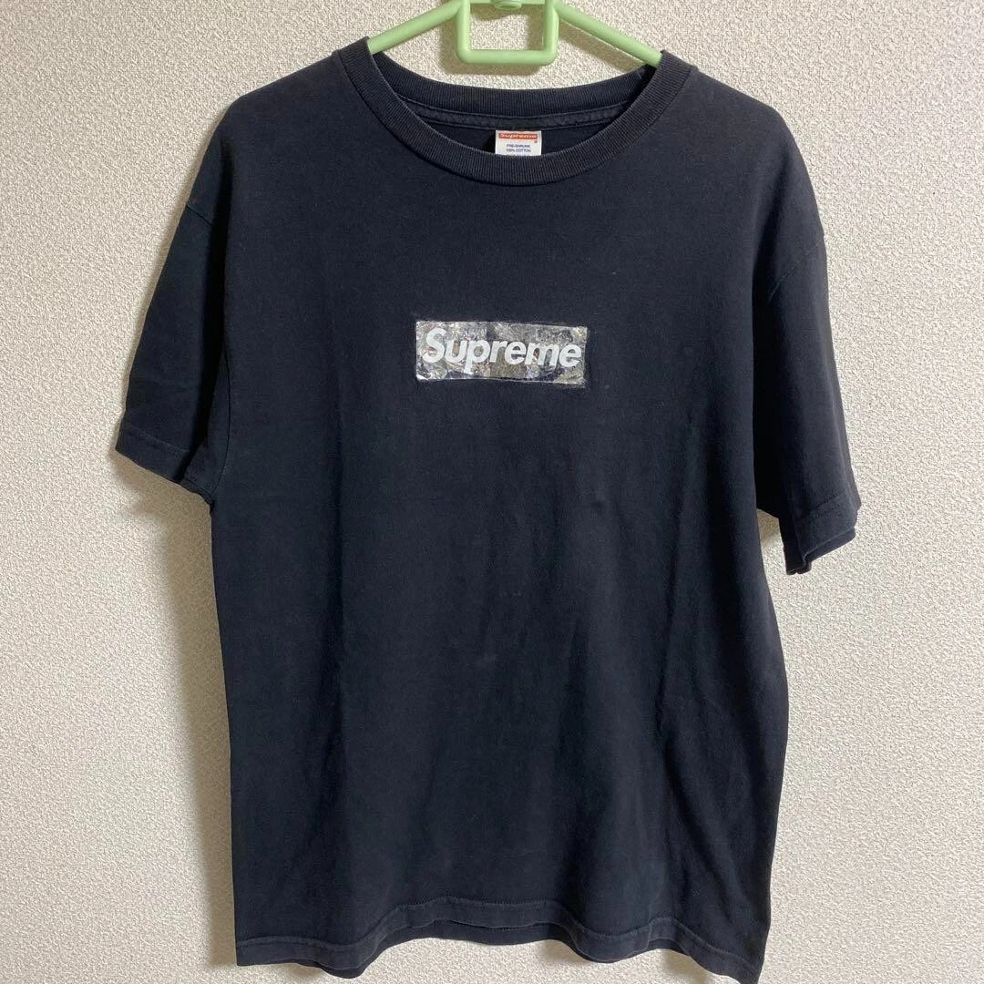 T shirt homme Supreme argent sur noir boîte hologramme logo rare occasion taille M