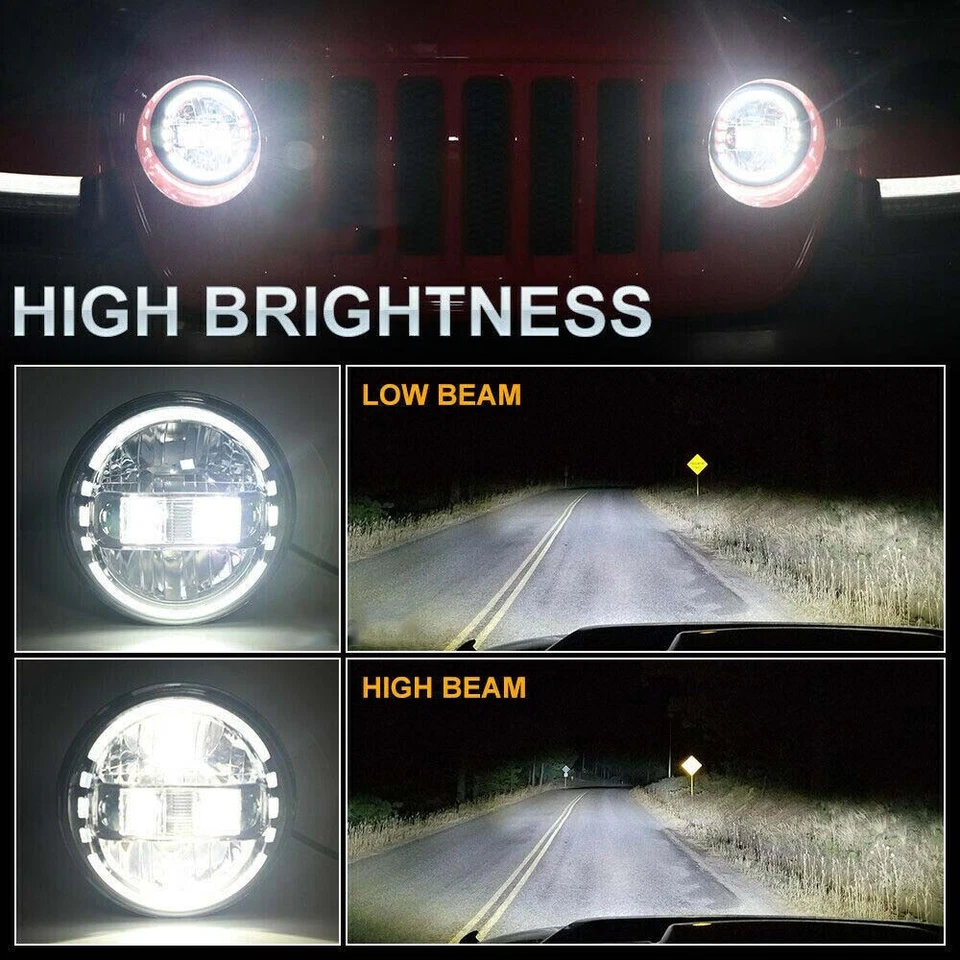 Pair 7'' H4 LED Headlights For Jeep Wrangler JK LJ TJ Hi/Lo Beam DRL Projector - Image 4 of 4