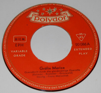 Polydor 20 086 Emmerich Kálmán, Julius Brammer, Alfred Grünwald Gräfin Mariza