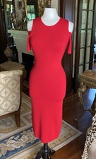 Michael Kors Red Cold Shoulder Midi Bodycon Dress NWT Size M Retail 175.00