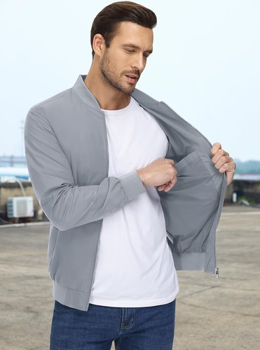 Men's Lightweight Sportswear Full-Zip Windbreaker Spring Fall Thin Bomber Jacket - Picture 4 of 109