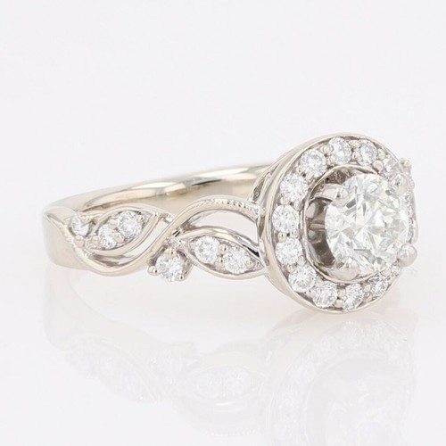 .93ctw Round Cut Diamond Halo Engagement Ring 14k White Gold Size 5.5 - Picture 2 of 9