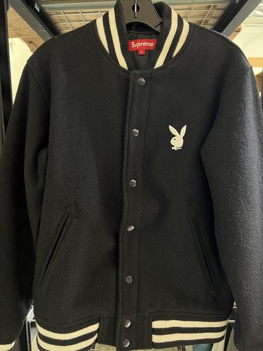 PRE OWNED SUPREME X PLAYBOY BLACK VARSITY JACKET SZ S SMALL 2011 RARE - Picture 2 of 15