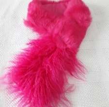 NEW Women Ladies Bright Pink Alpaca/Rabbit Fur Pull-through Scarf/Wrap