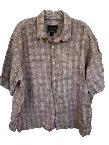 Jos. A. Bank Reserve Linen Shirt Mens XL Brown Plaid 100% Linen Short Sleeve - Picture 6 of 8
