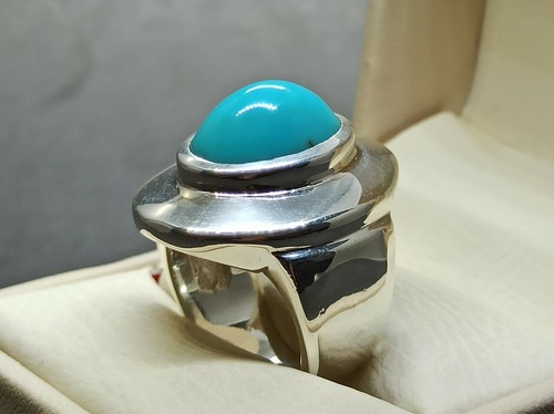 Anillo pesado natural Neshapuri Feroza plata esterlina 925 hecho a mano turquesa para hombre - Imagen 2 de 12