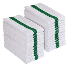 Premium 24 Pack White With Green Stripe Bar Mop Microfiber For Home Kitchen Rest