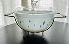 PYREX RARE 1950’s Dainty Maid Turquoise Diamond Mixing Bowl, Lid, And Stand NICE
