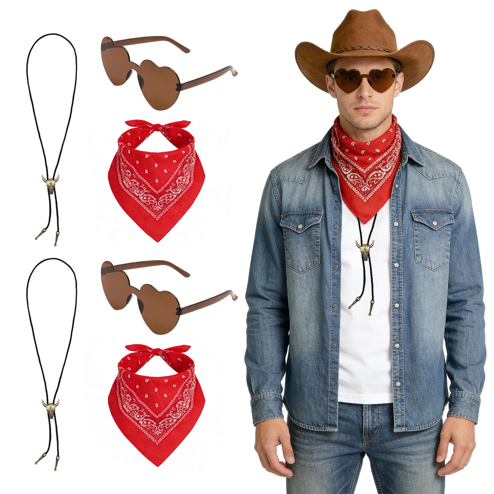Lot de 6 accessoires cowboy pour adulte cherchant un déguisement complet