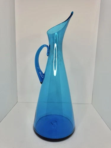 Vintage MCM Blenko Glass 976 Pitcher 19.5” In Turquoise Stunning
