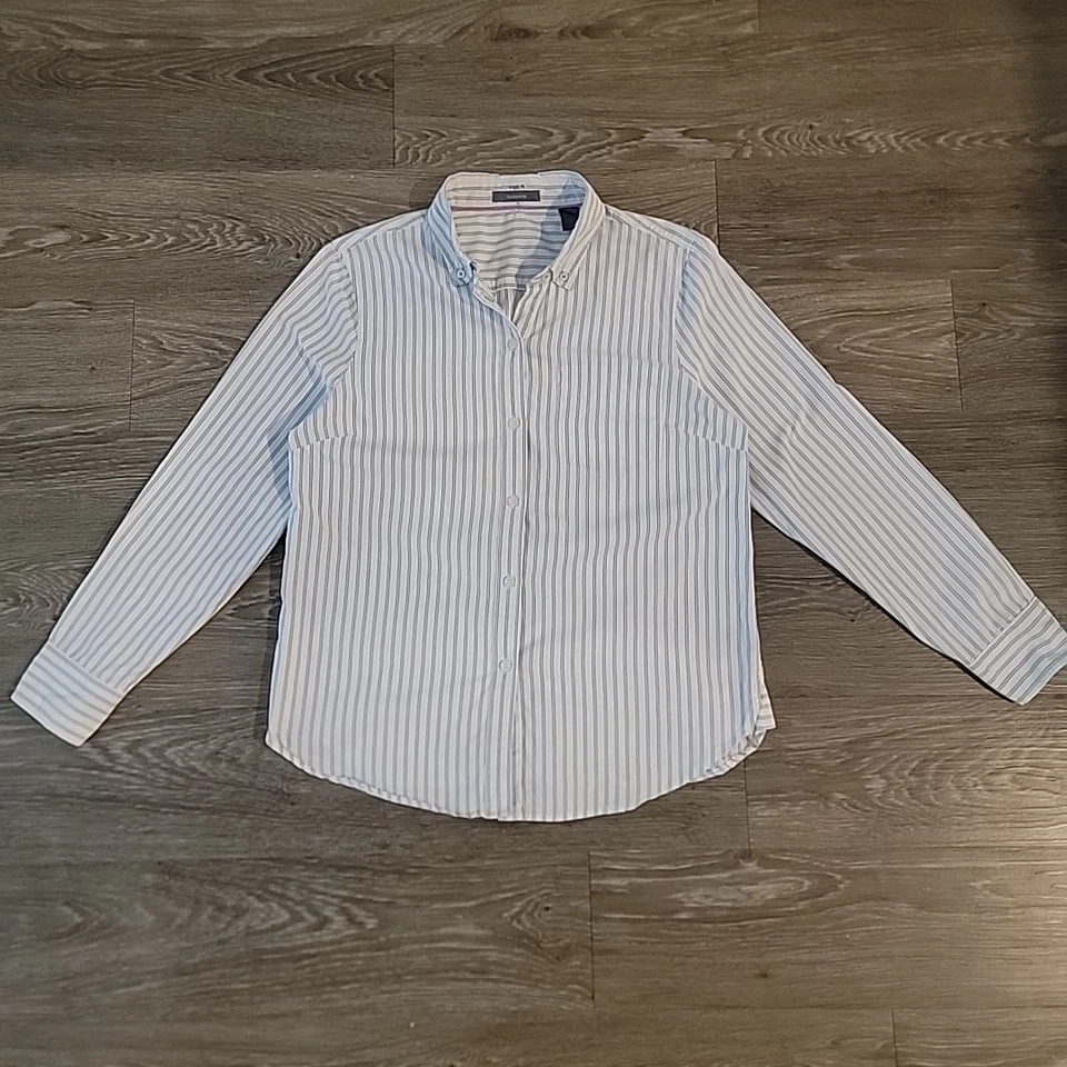Camisa a rayas blanca con botones Liz Claiborne para hombre TALLA (grande) Foto 2 de 4