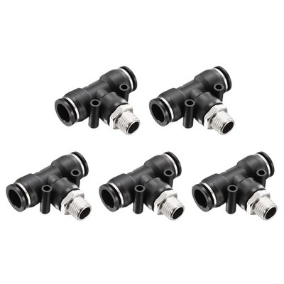 5pcs Male Branch Tee 1/2'' Tube OD x 1/4'' NPT Thread PT1/2-N02 Black