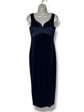 VTG Y2K Tahari Black Satin Bodice Crepe Sheath Midi Dress Sweetheart Neck Size 4