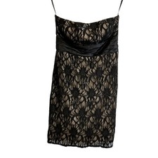 Onyx Nite Dress Womens 10 Black Nude Lace Overlay Strapless Cocktail Party