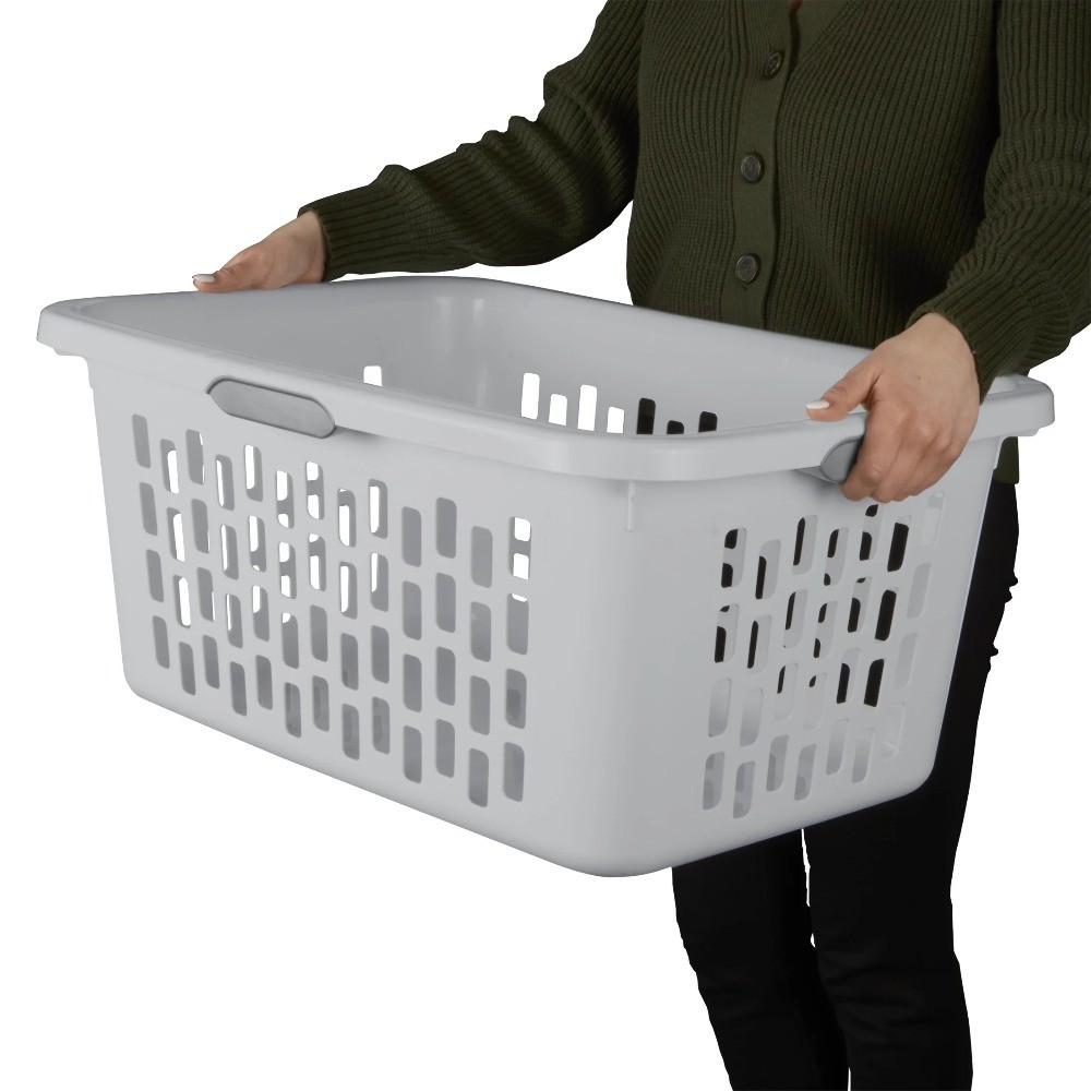 Large 2 Bushel Plastic Laundry Basket with 4 Comfort Grip Handles, Light Gray