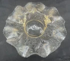 LOVELY  VINTAGE CARNIVAL US GLASS WHITE COSMOS & CANE LARGE 10” LOW RUFFLED BOWL