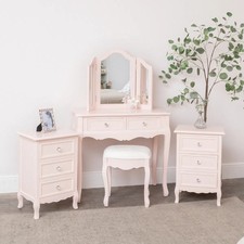 Pink Dressing Table, Mirror, Stool & Pair Bedside Tables bedroom furniture set
