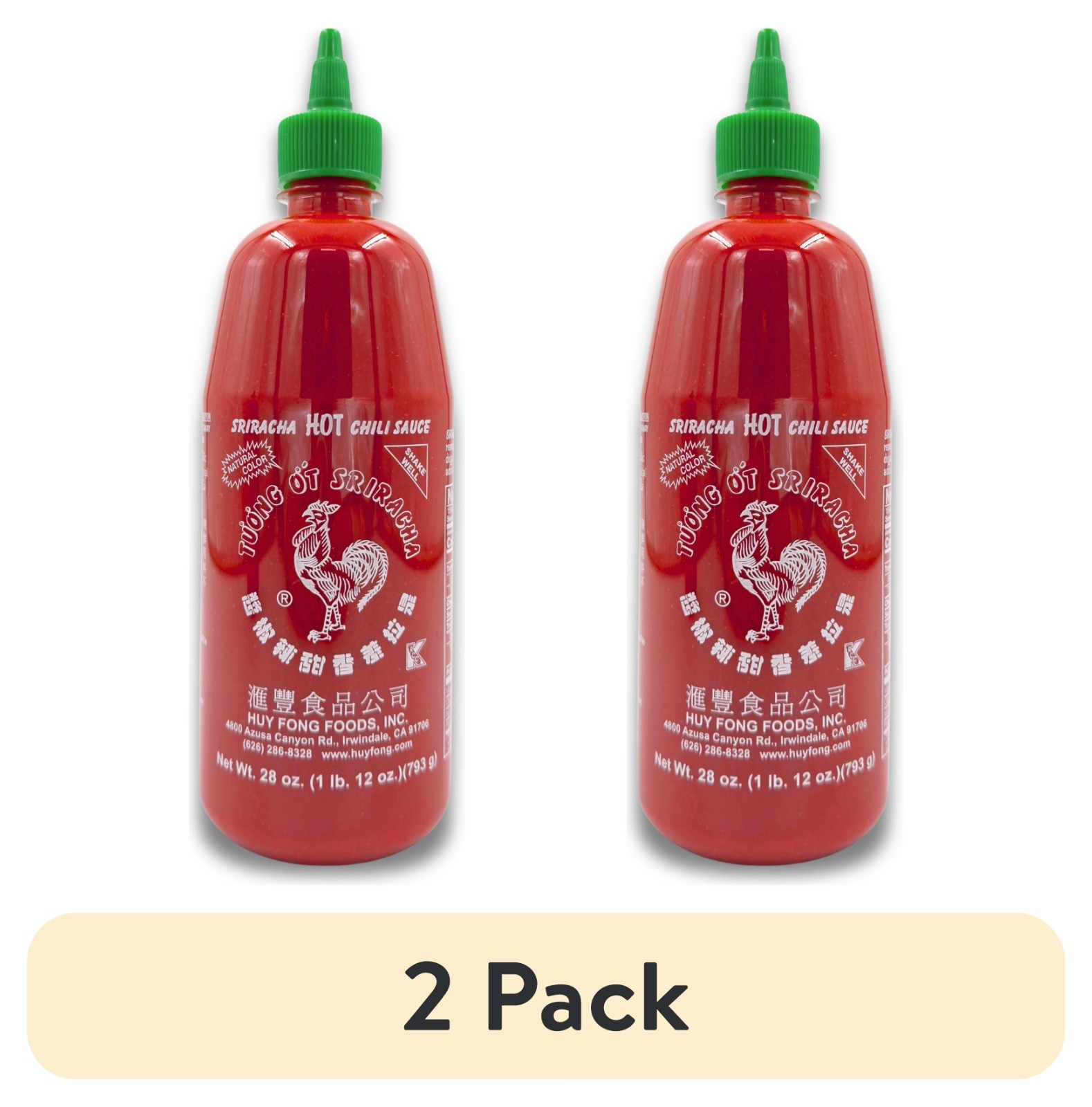 2 pack, Sriracha Hot Chili Sauce, 28oz ,793g  Bottle.