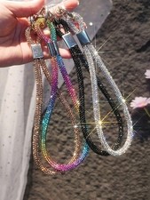 Sparkly Rhinestone Wrist Strap Keychain Lanyard Glitter Hand Strap for Phone Key