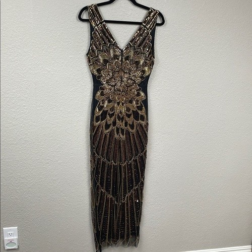 New Babeyond La Revue Negre Beaded Hem Evening Gown Roaring 20s Costume Sz 8 - Picture 6 of 14