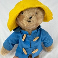 Vintage Eden Paddington Bear Plush Toy Stuffed Animal Yellow Hat Blue Coat 13"
