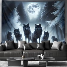1pc Ultra Large Wolf Pack Moonlit Forest Tapestry - Premium Polyester HD Digital