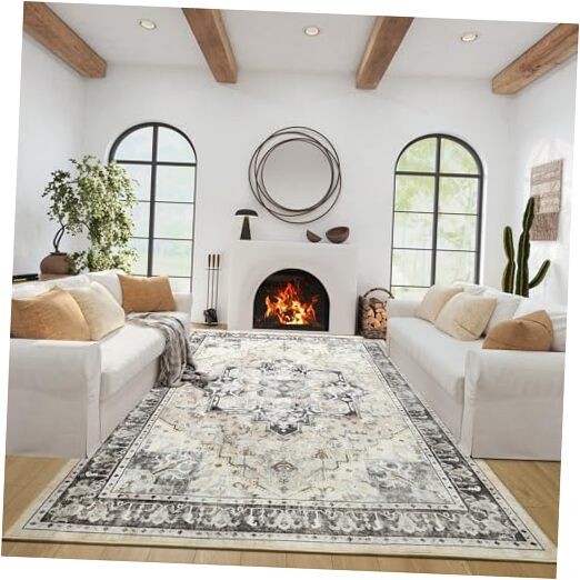 8x10 Washable Vintage Floral Non-Slip Area Rug for Living Room