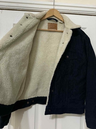 Levi Strauss & Co Women Jacket Sherpa Fur Corduroy Casual size L navy - Picture 7 of 8