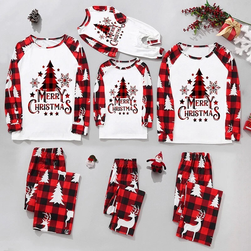 Christmas Family Matching Raglan Pajama Set with Xmas Tree Print