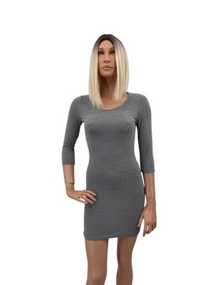 Primark Kleid langarm langarmkleid 3/4 arm grau Größe S