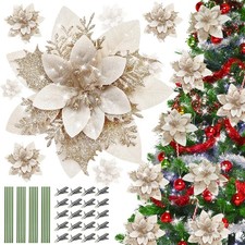 Christmas Flowers, Christmas Tree Flowers 20pcs Glitter Poinsettia Flowers Ch...