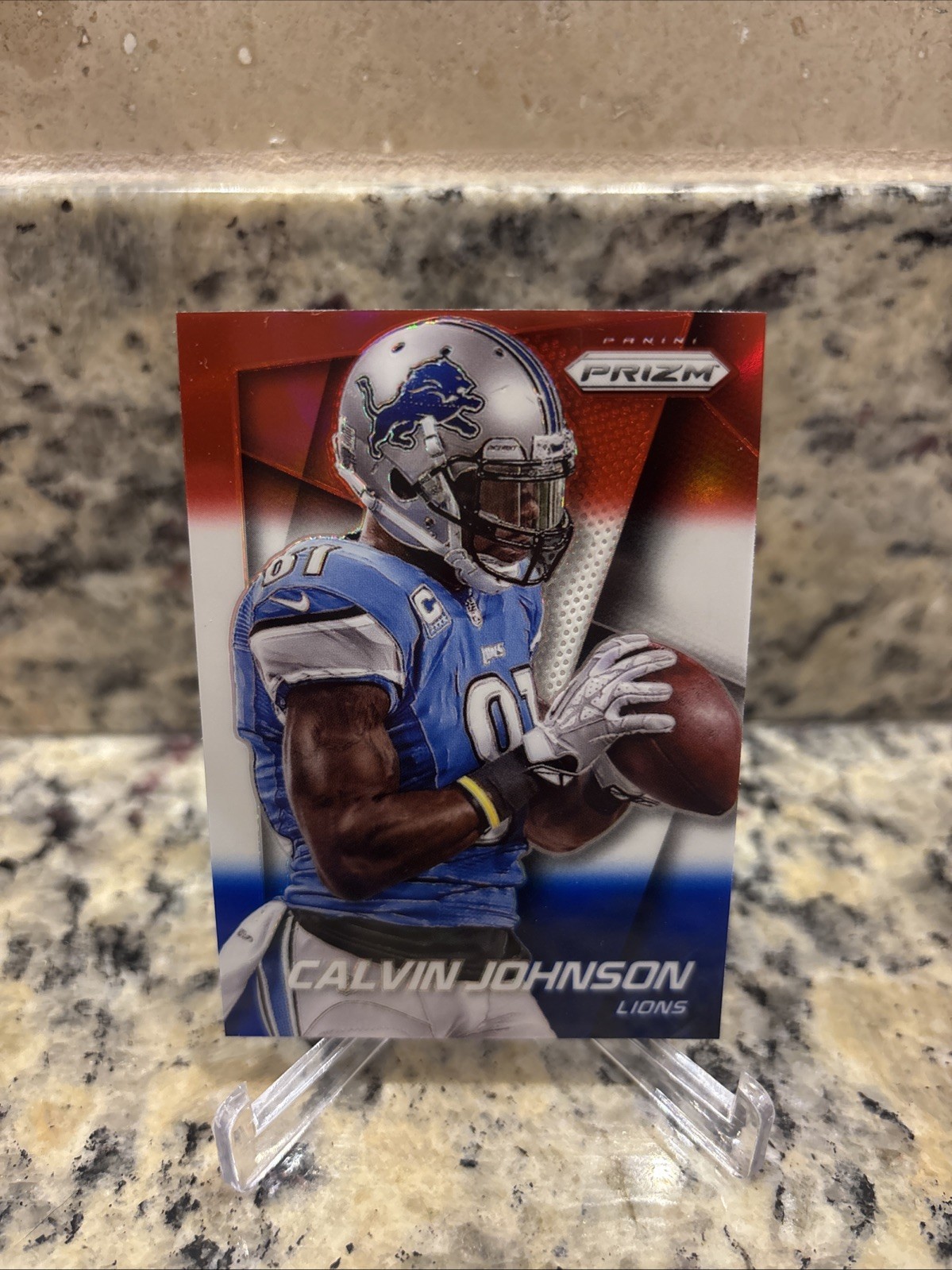 2014 Panini Prizm- Calvin Johnson Red White Blue Prizm #65 Lions